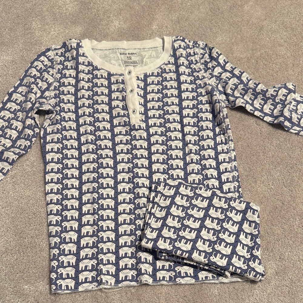 Roller Rabbit Elephant Print Pajama Set - Blue and White